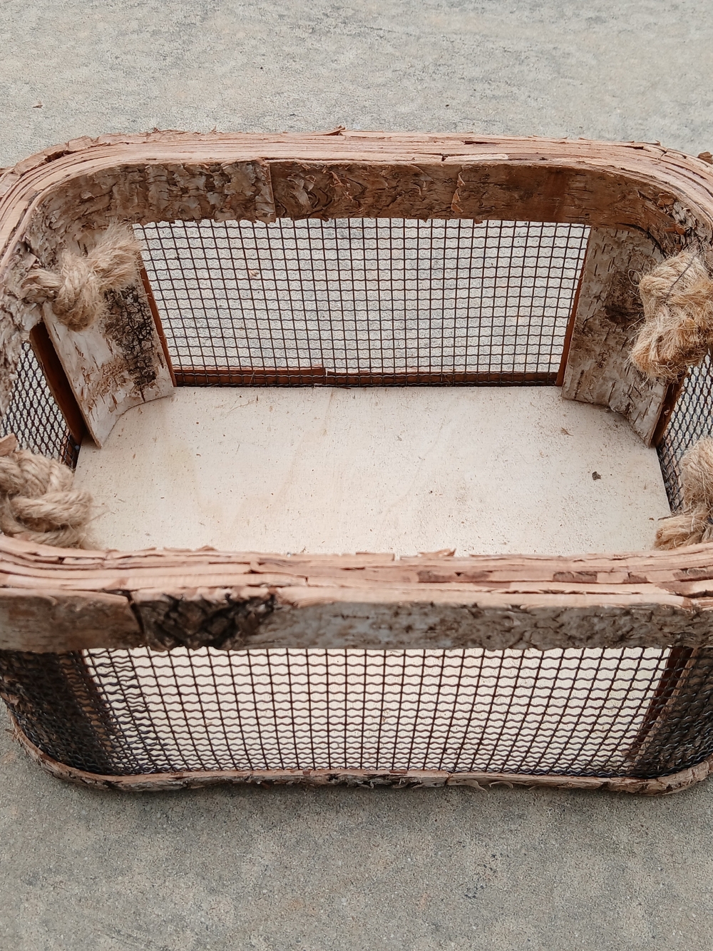 Rustic Birch Bark Basket with Rope Handles - Natural Wood